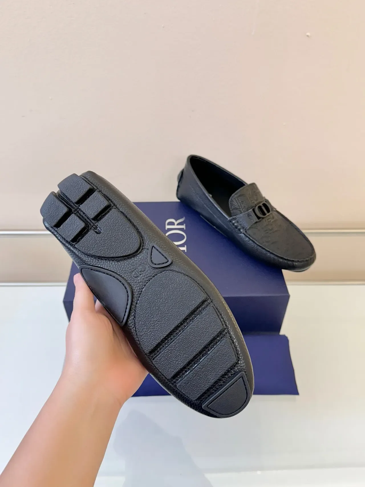 Dior Black Pebbled Leather Embossed Monogram Loafer 5