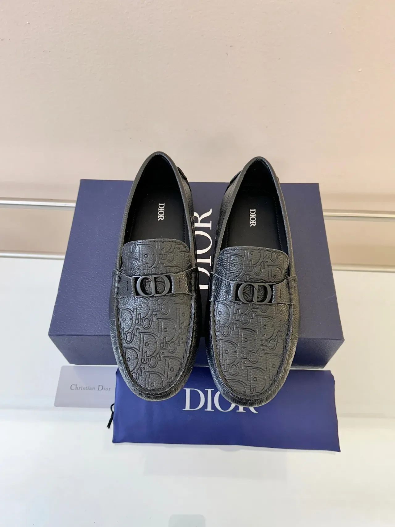 Dior Black Pebbled Leather Embossed Monogram Loafer 6