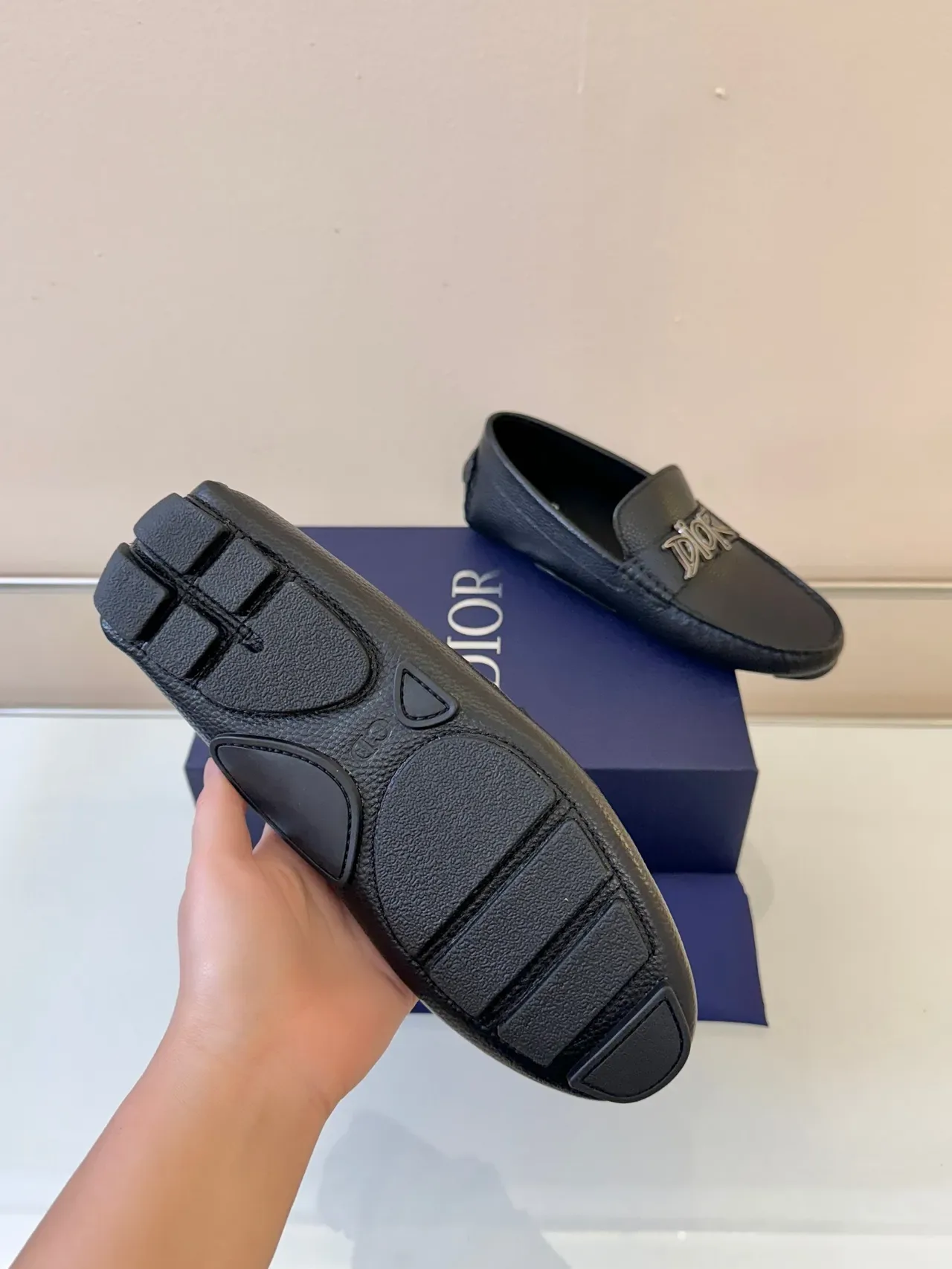 Dior Black Silver Pebbled Leather Metal Logo Hardware Loafer 5
