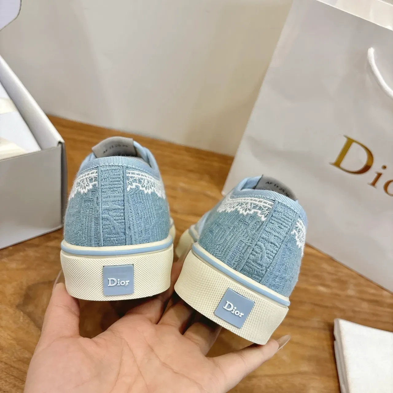 Dior Blue White Light Canvas Upper Embroidered Logo Sneakers 3