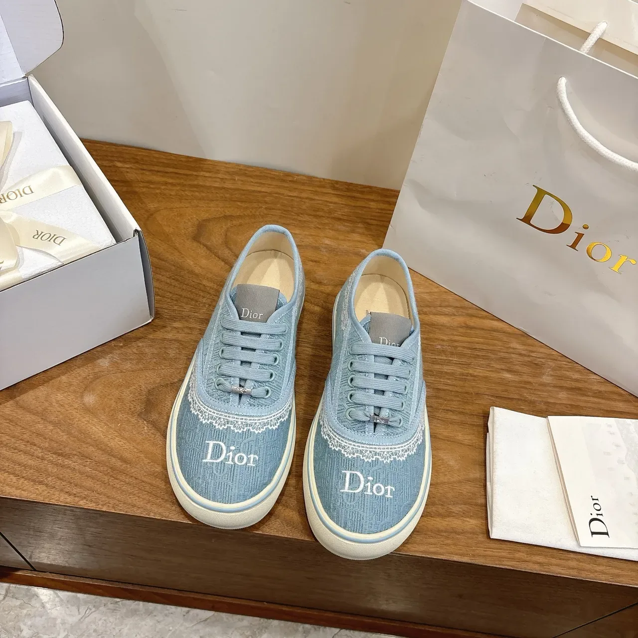 Dior Blue White Light Canvas Upper Embroidered Logo Sneakers 5