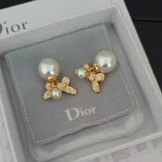 Dior Bow Motif Pearl and Crystal Earrings