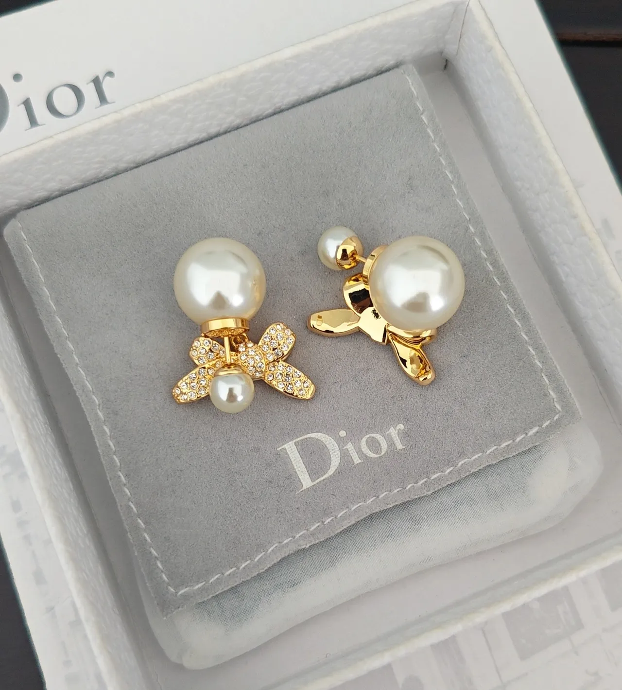 Dior Bow Motif Pearl and Crystal Earrings 2