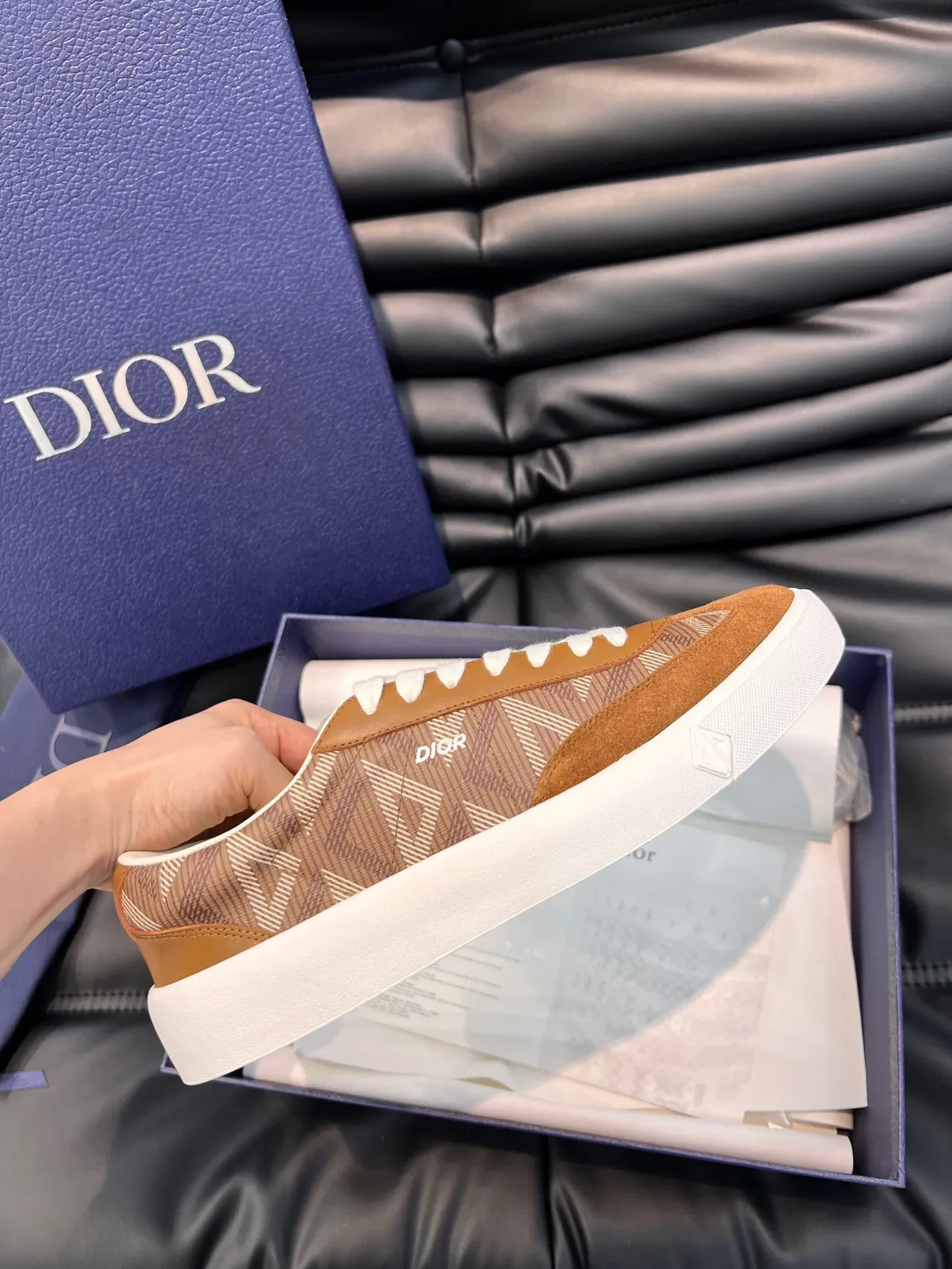 Dior Chaussures Lifestyle en Daim et Textile Imprimé Marron Beige Basse 5