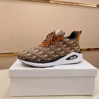 Dior Brown Beige Monogram Knit Upper Tan Suede Accents Lifestyle Sneakers