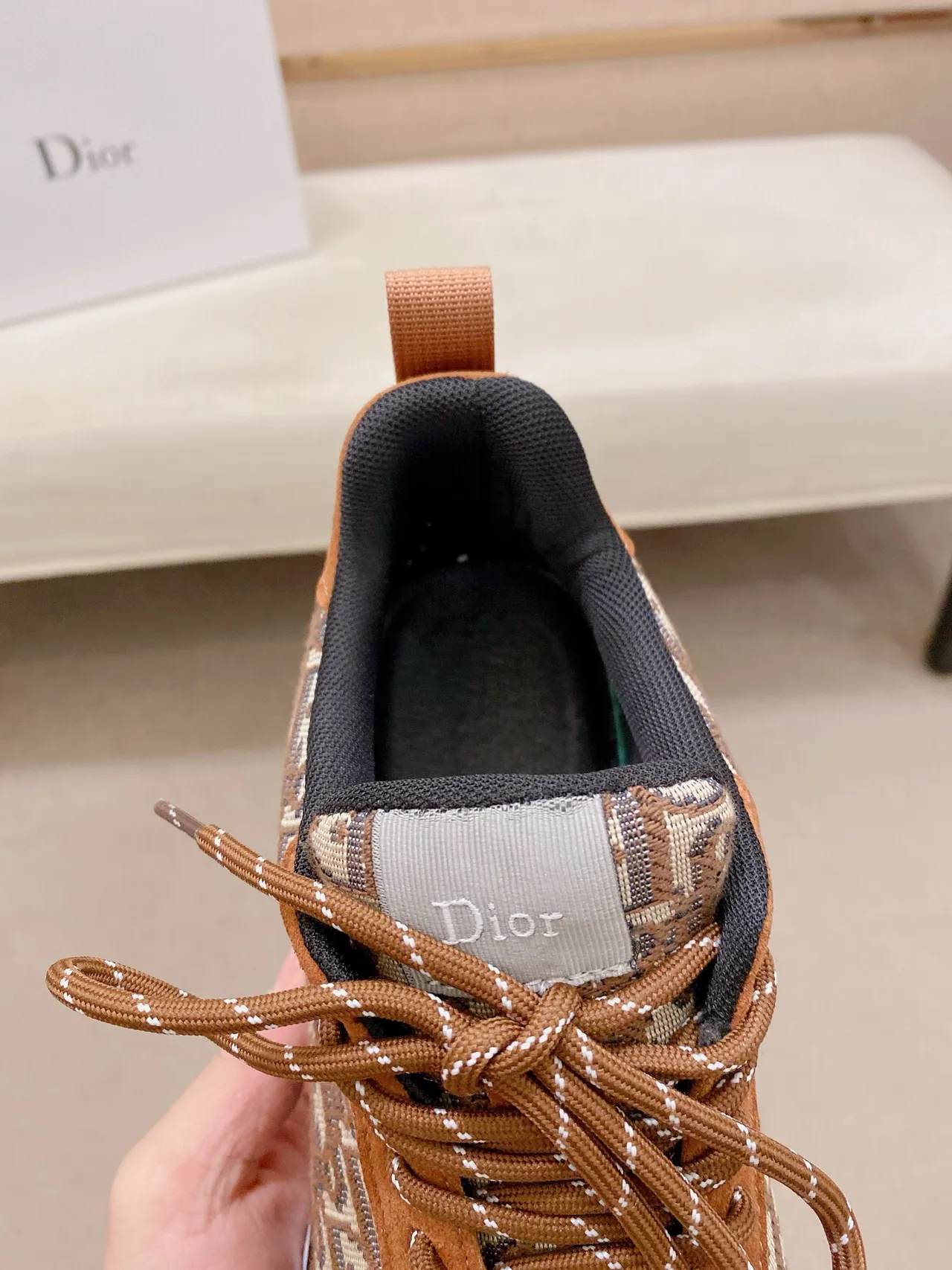 Dior Brown Beige Monogram Knit Upper Tan Suede Accents Lifestyle Sneakers 4