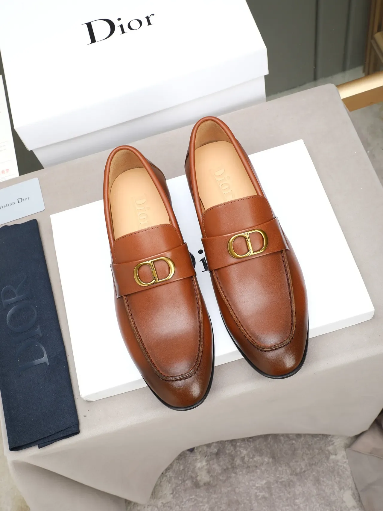 Dior Brown Black Smooth Leather Penny Strap Loafer 2
