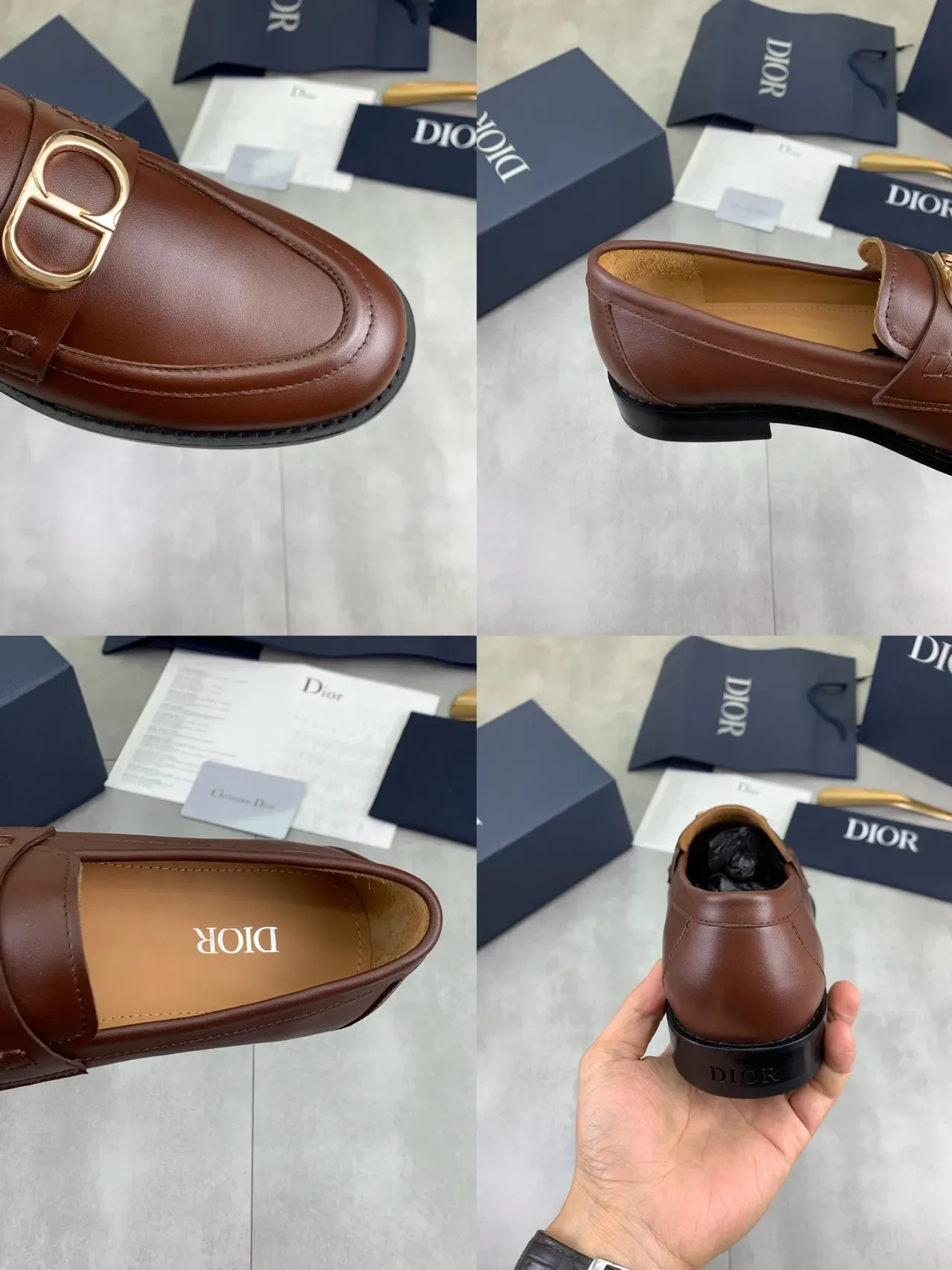 Dior Brown Gold Smooth Leather D-Buckle Loafer 2