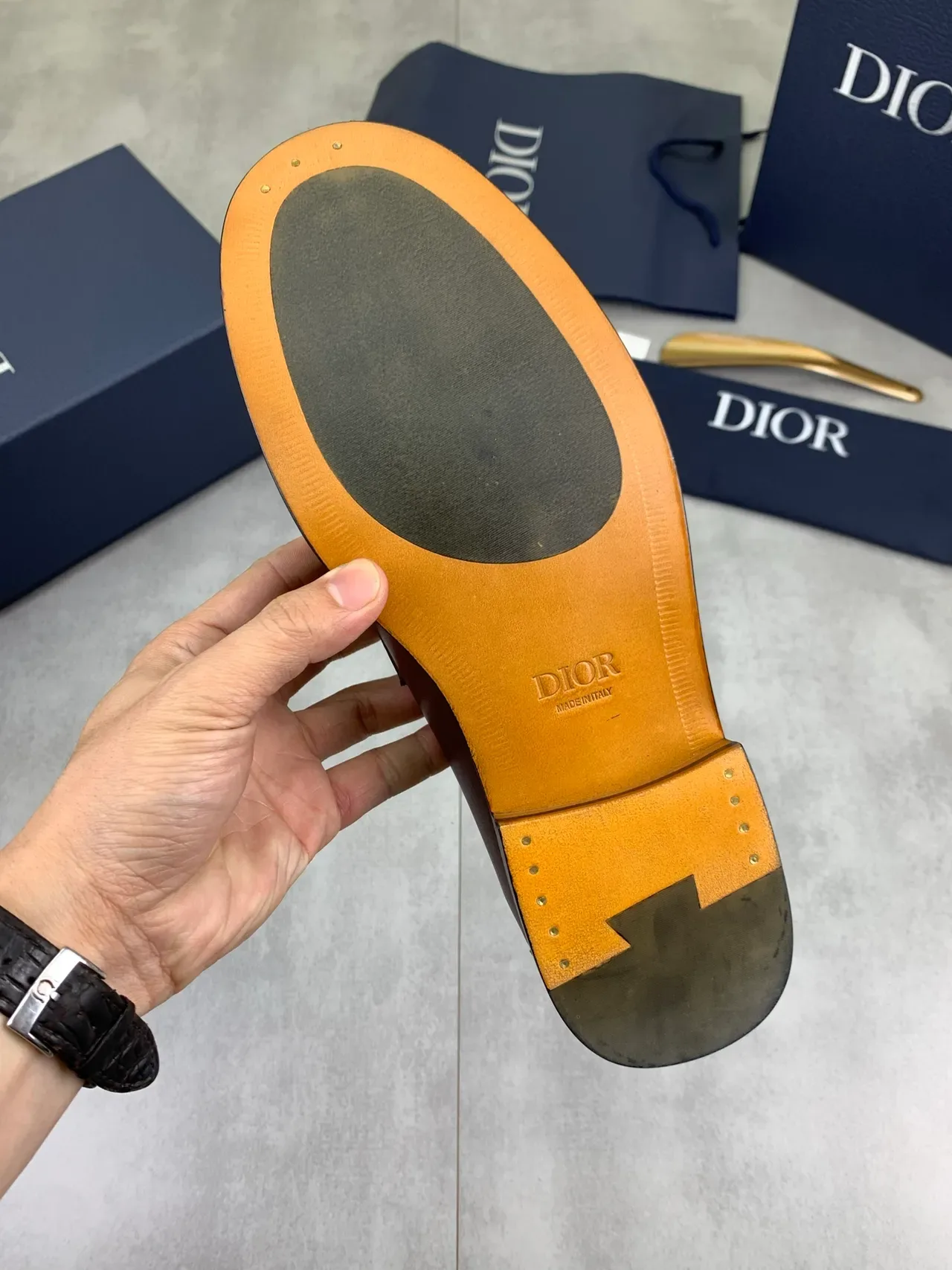 Dior Brown Gold Smooth Leather D-Buckle Loafer 3