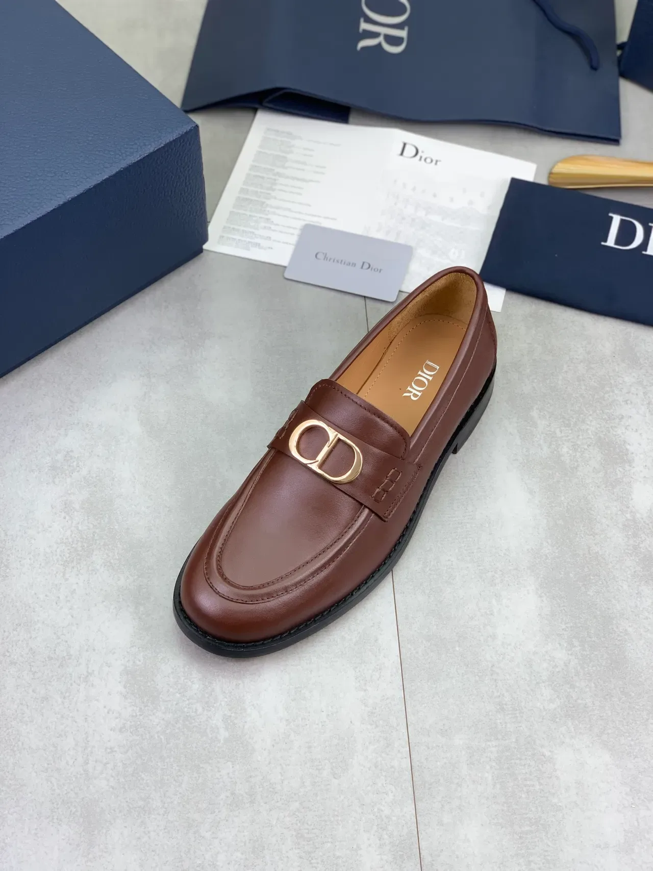 Dior Brown Gold Smooth Leather D-Buckle Loafer 4