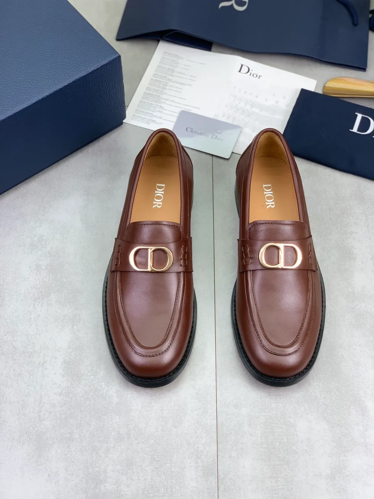 Dior Brown Gold Smooth Leather D-Buckle Loafer 5