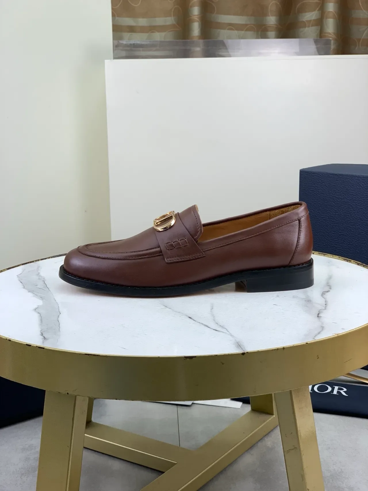 Dior Brown Gold Smooth Leather D-Buckle Loafer 6