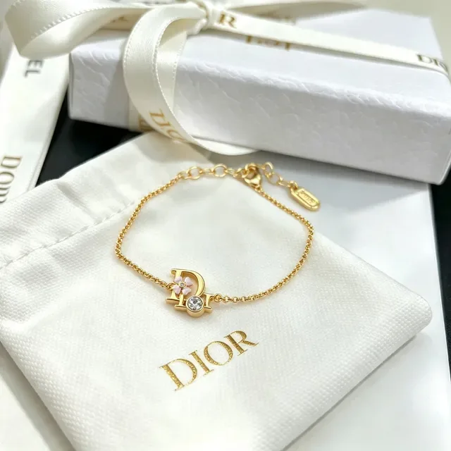 Dior Dioriviera Bracelet Chaîne dorée rose forme D charm 5