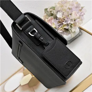 Dior Flap Front Black Textured Leather Crossbody Bag 7