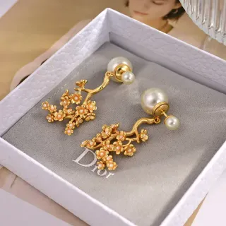 Dior Floral Branch Pearl Drop Earrings