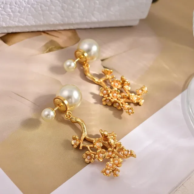 Dior Floral Branch Pearl Drop Earrings 2