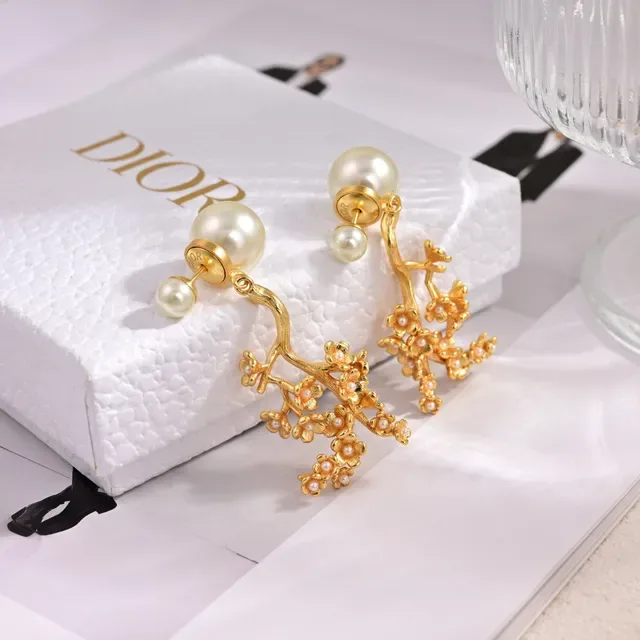 Dior Floral Branch Pearl Drop Earrings 4