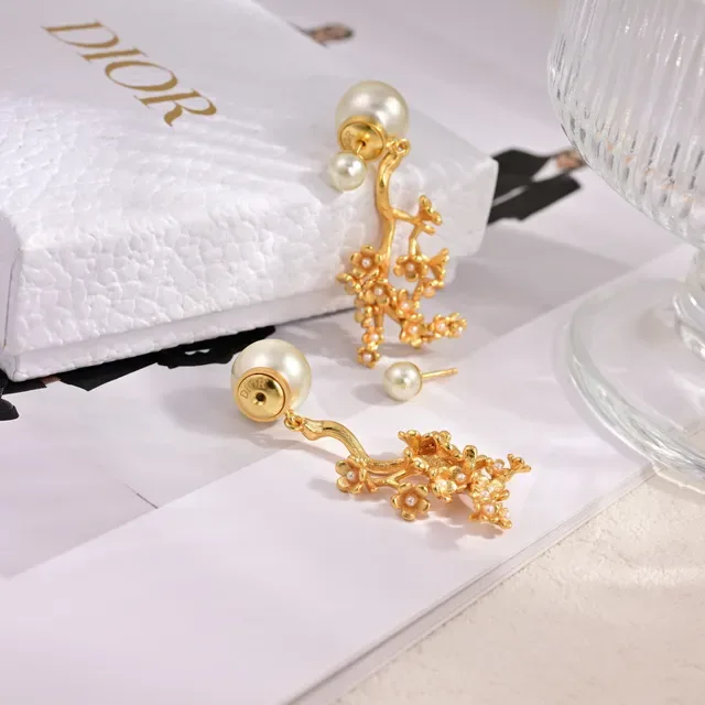 Dior Floral Branch Pearl Drop Earrings 5