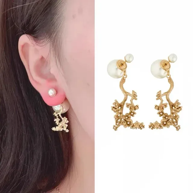 Dior Floral Branch Pearl Drop Earrings 6