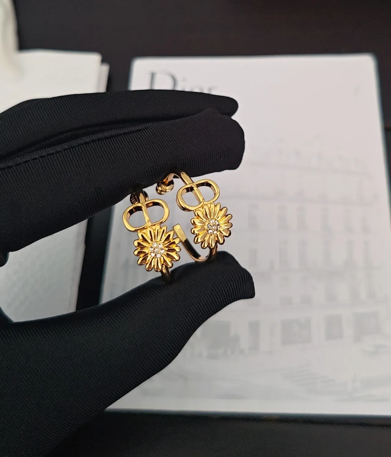 Dior Floral Crystal Hoop Earrings 4