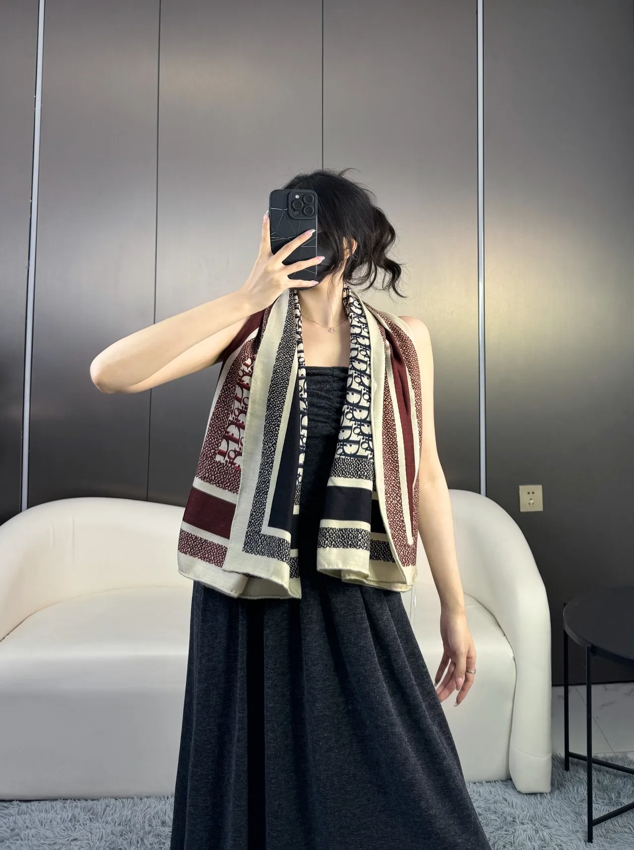 Dior Geometric Striped Textured Silk Scarf 3