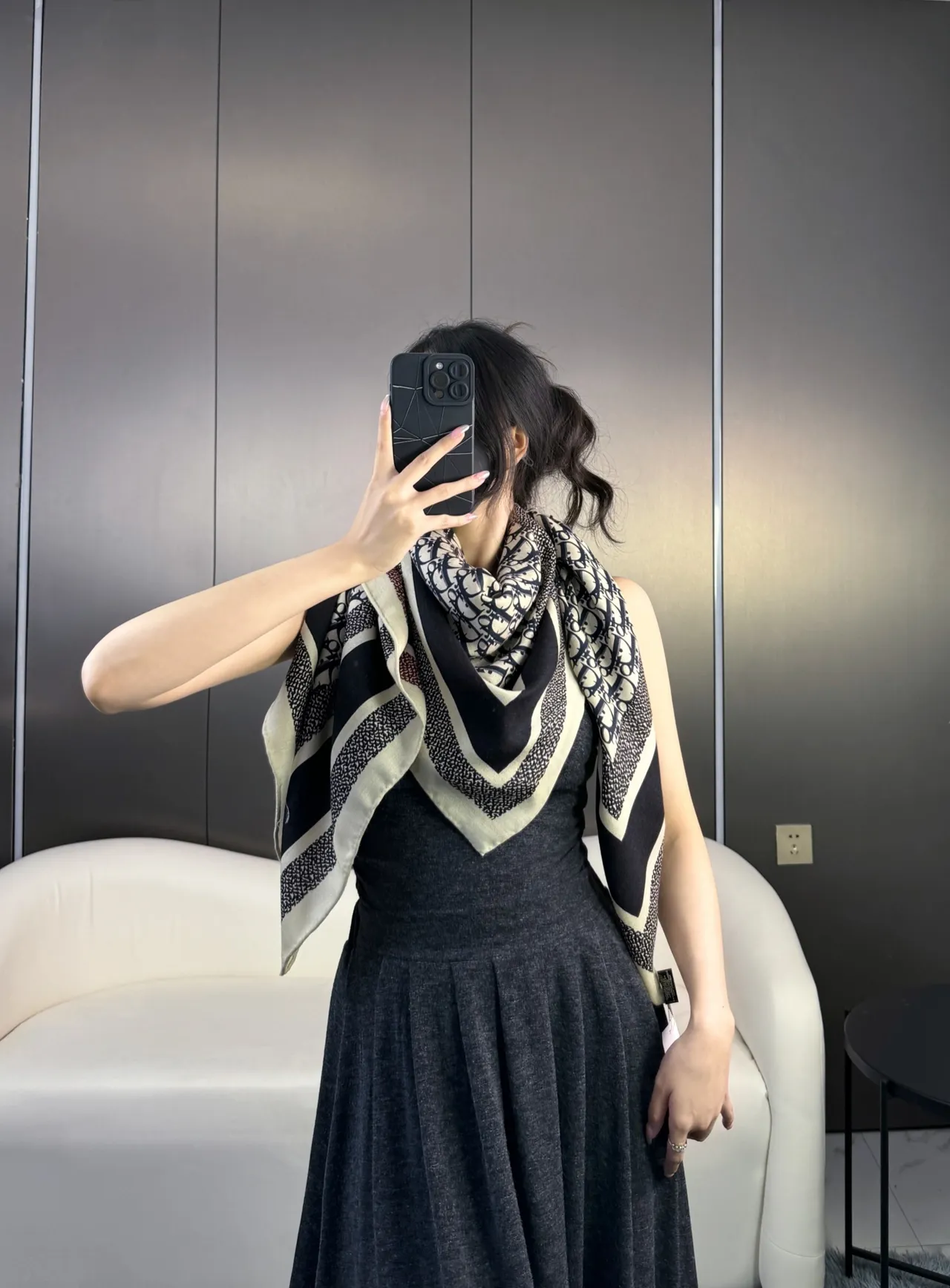 Dior Geometric Striped Textured Silk Scarf 4