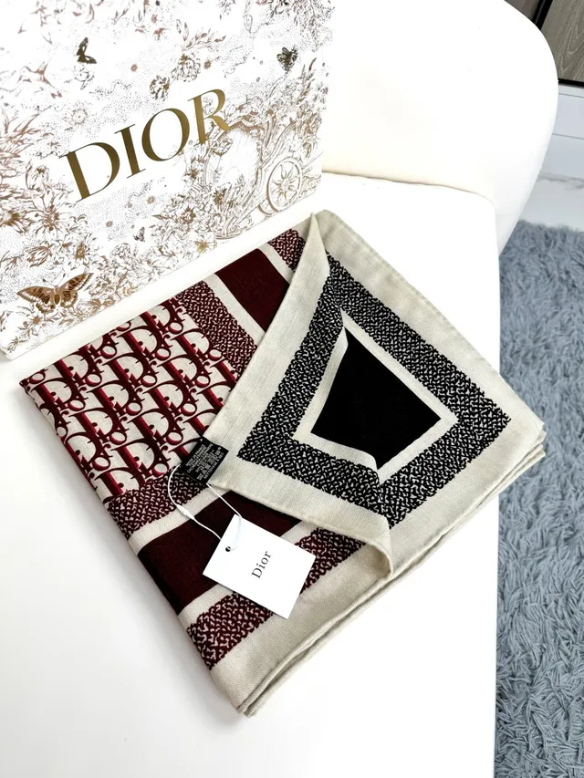Dior Geometric Striped Textured Silk Scarf 6