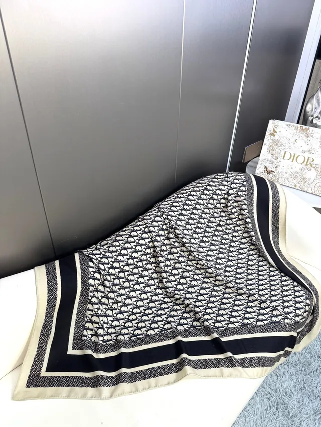 Dior Geometric Striped Textured Silk Scarf 8