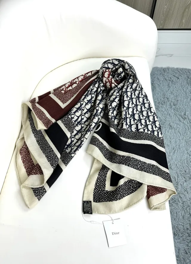 Dior Geometric Striped Textured Silk Scarf 9