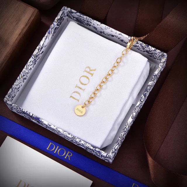 Dior Gold Pink Chain Circular CD-Logo Pendant Necklace 3