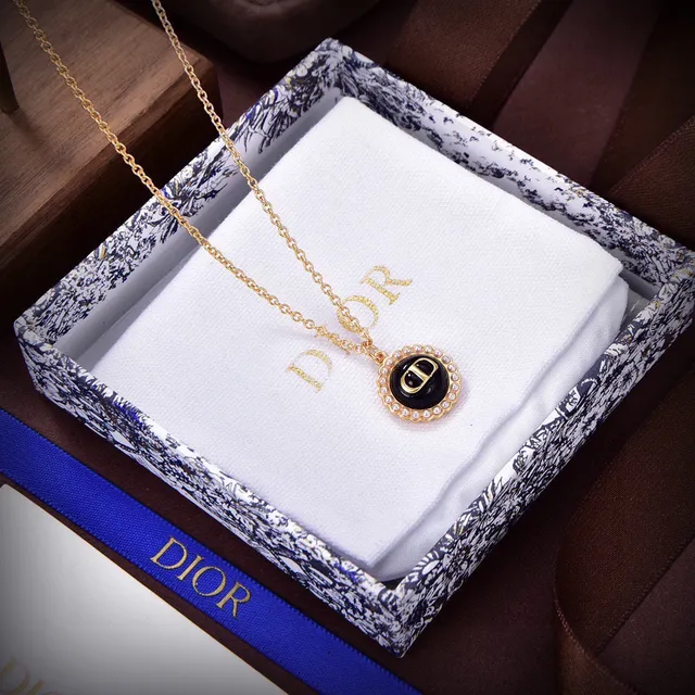 Dior Gold Pink Chain Circular CD-Logo Pendant Necklace 5