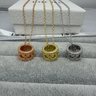 Dior Gold Silver Circular Cage Pendant Textured Rope-Edge Bezel Necklace