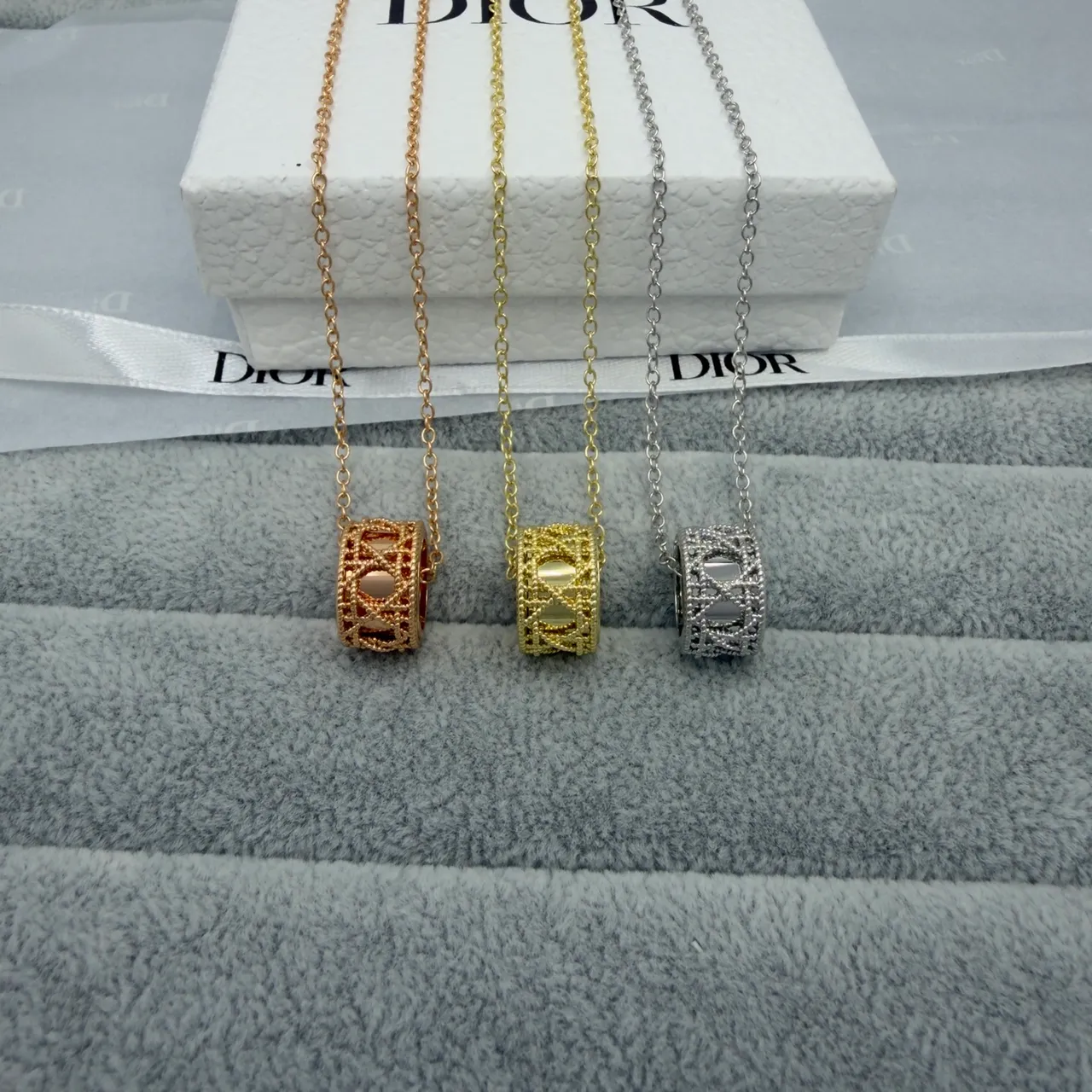 Dior Gold Silver Circular Cage Pendant Textured Rope-Edge Bezel Necklace 3