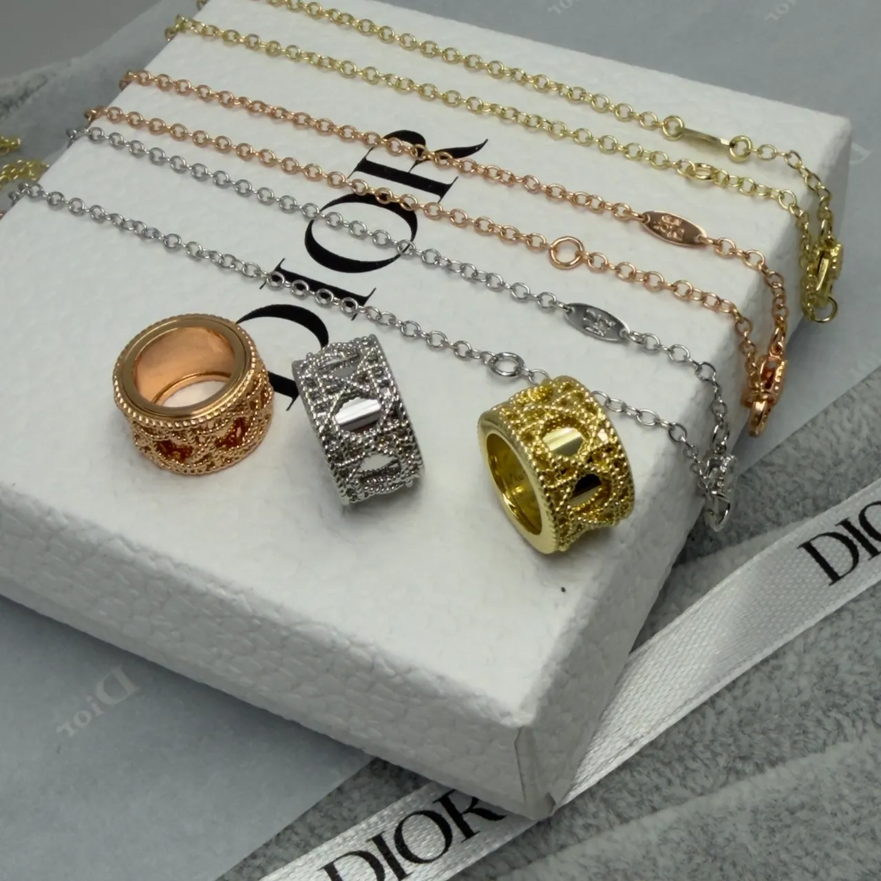 Dior Gold Silver Circular Cage Pendant Textured Rope-Edge Bezel Necklace 4
