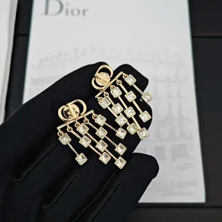 Dior Gold Transparent Chandelier Multi-Tiered Earrings
