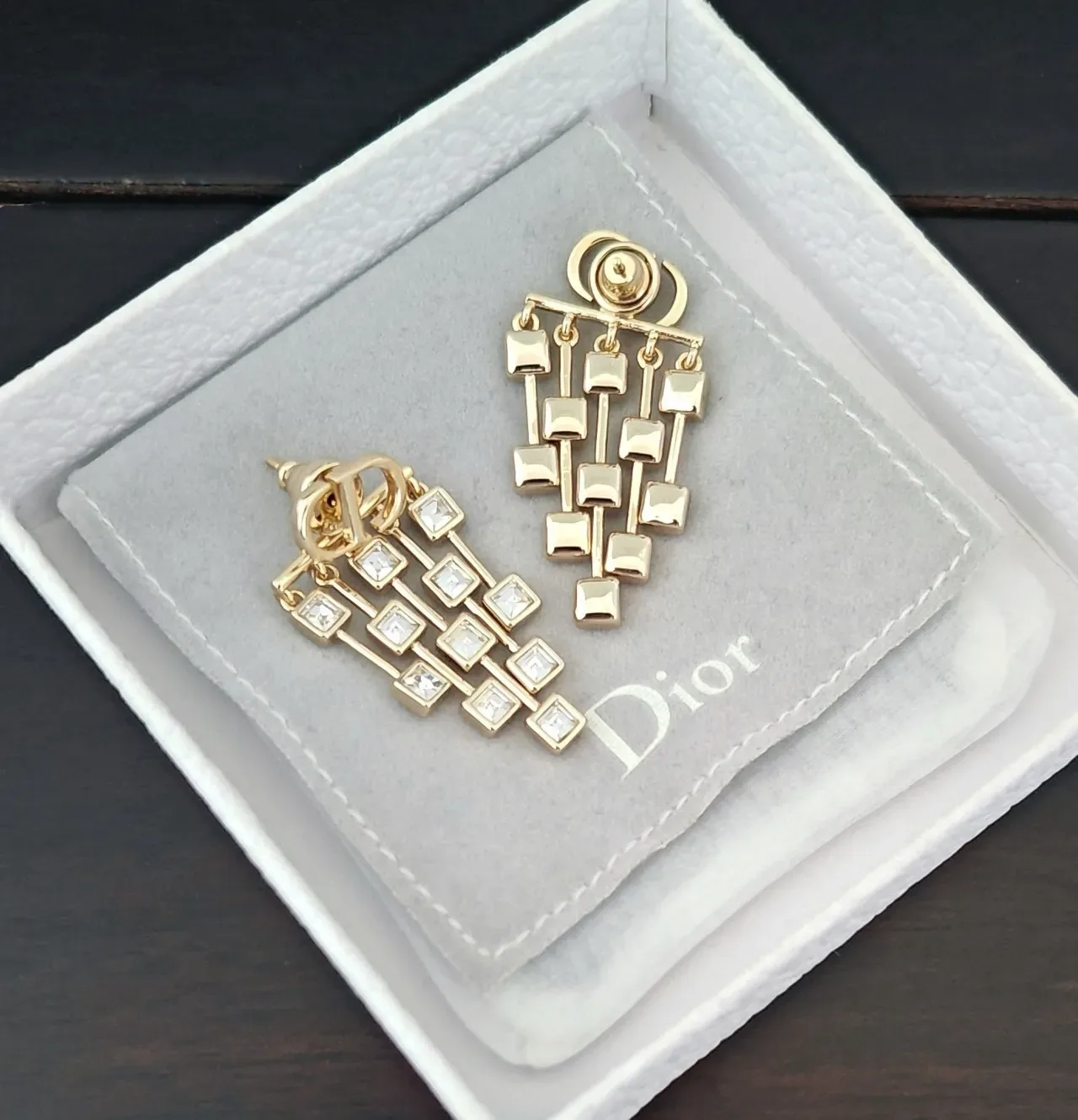 Dior Gold Transparent Chandelier Multi-Tiered Earrings 2