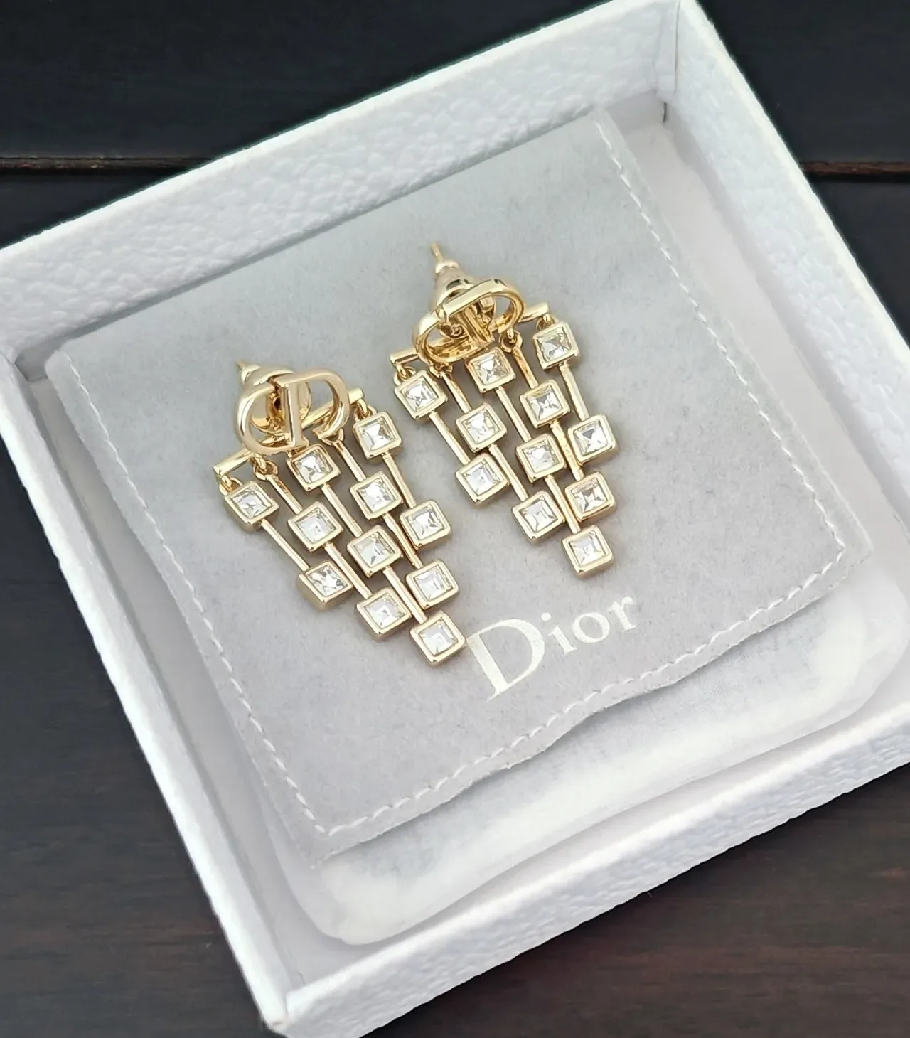 Dior Gold Transparent Chandelier Multi-Tiered Earrings 4
