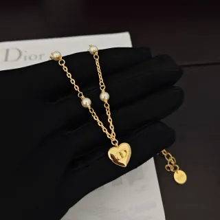 Dior Chaîne Dorée Perles Cultivées Blanches Collier