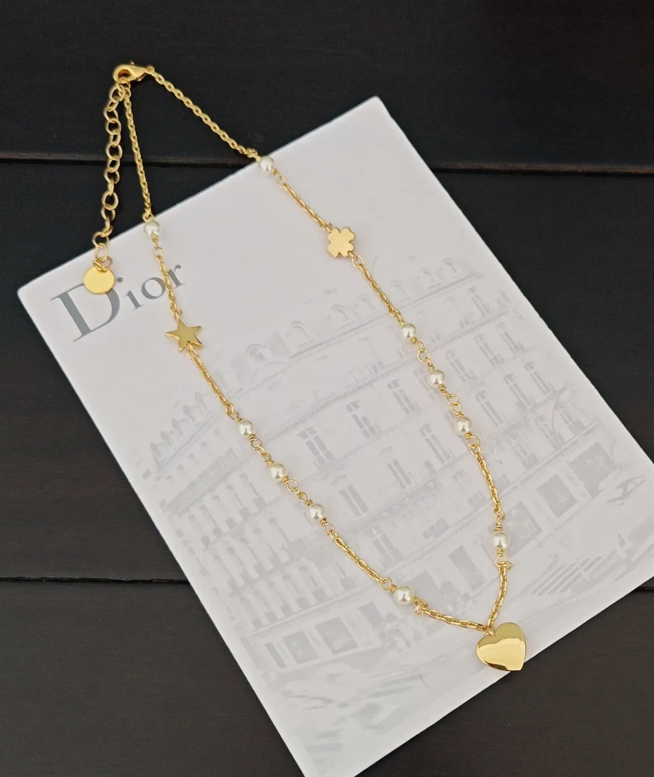Dior Gold White Chain Cultured Pearl Beads Necklace 2