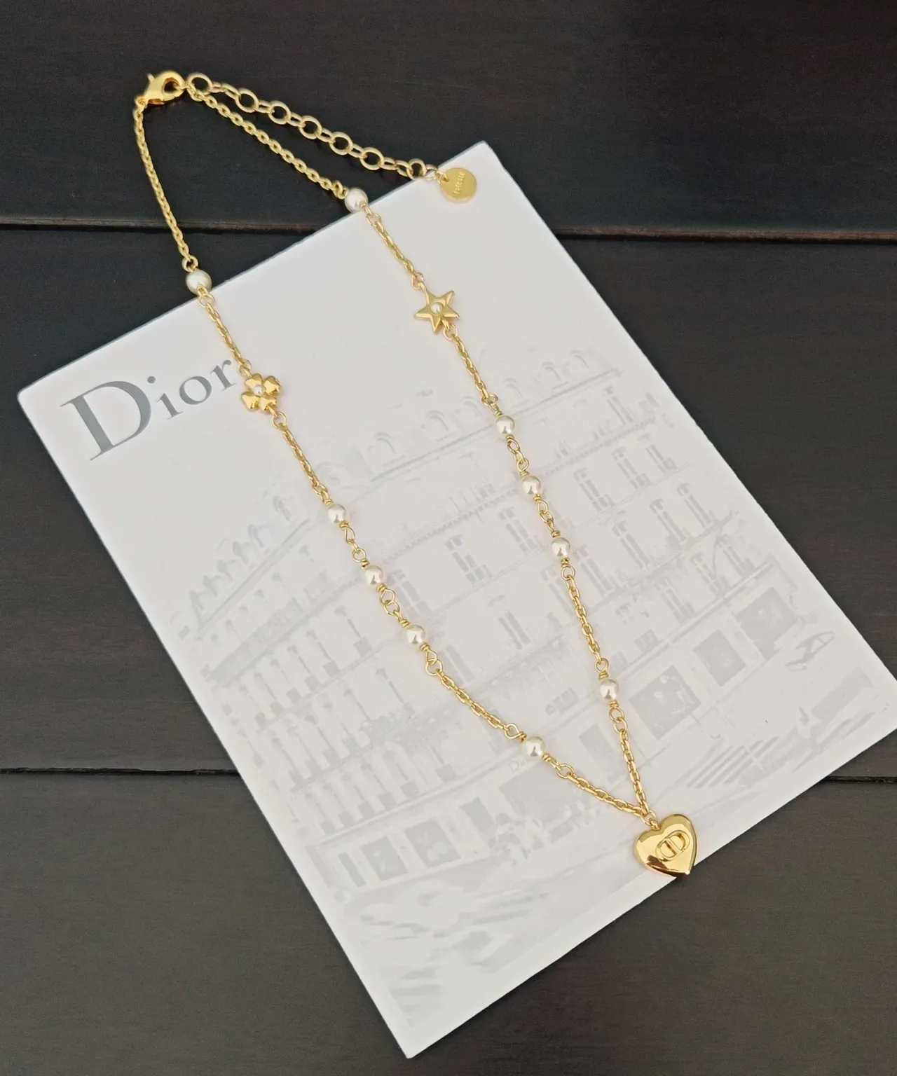 Dior Gold White Chain Cultured Pearl Beads Necklace 3