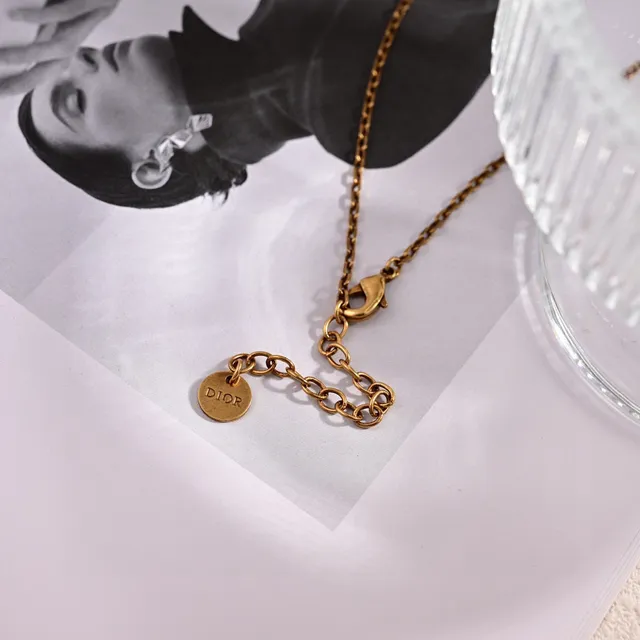 Dior Gold White Crescent Moon Pendant Pavé Star Detail Necklace 4