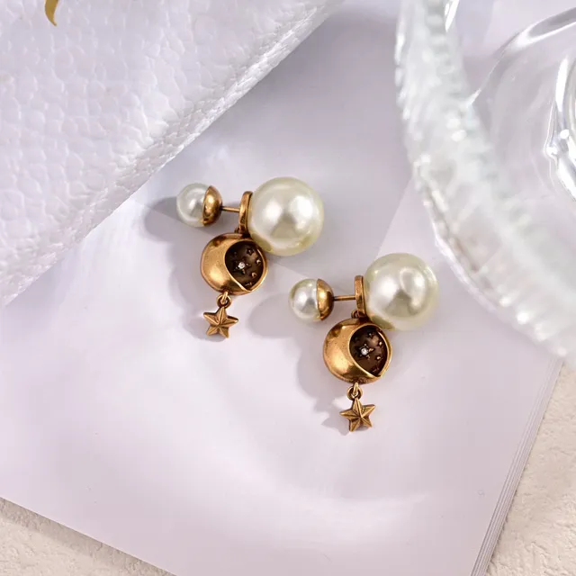 Dior Gold White Crescent Moon Pendant Pavé Star Detail Necklace 6