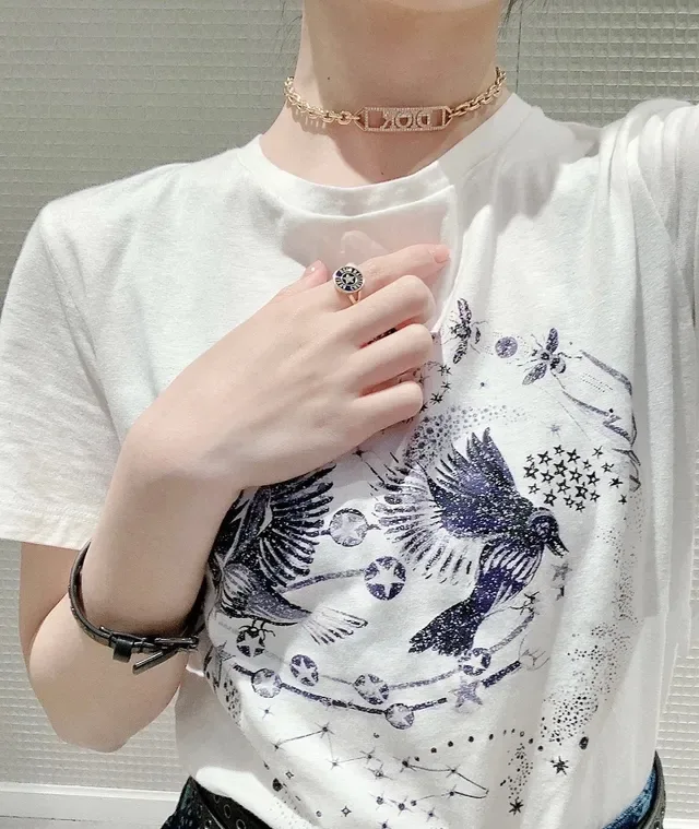 Collier Dior Chaîne à Maillons Ovales Or Blanc Ornée de Cristaux Plaque Logo 2