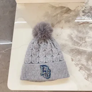 Dior Gray Blue Cable-Knit Ribbed Cuff Beanie