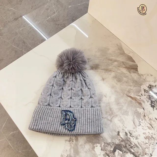 Dior Gray Blue Cable-Knit Ribbed Cuff Beanie 7