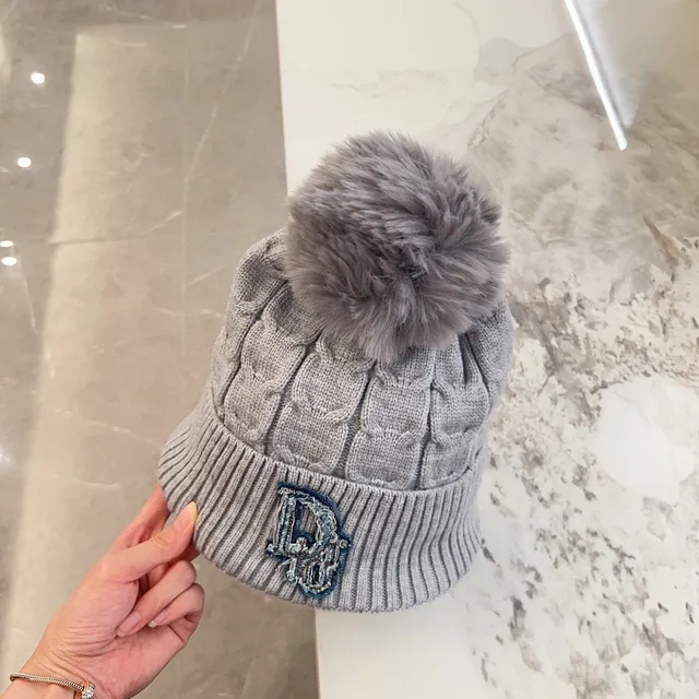 Dior Gray Blue Cable-Knit Ribbed Cuff Beanie 8