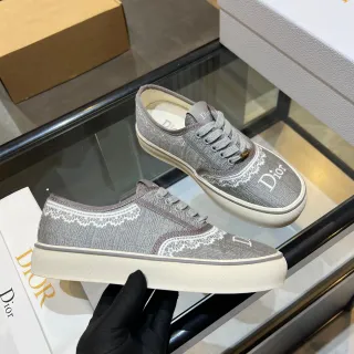 Dior Gray White Jacquard Monogram Upper Lace Trim Detail Lifestyle Sneakers