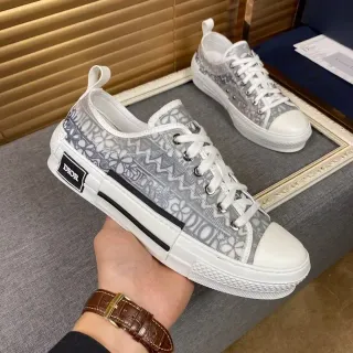Dior Gray White Monogram-Print Canvas Upper Branded Heel Tab Lifestyle Sneakers