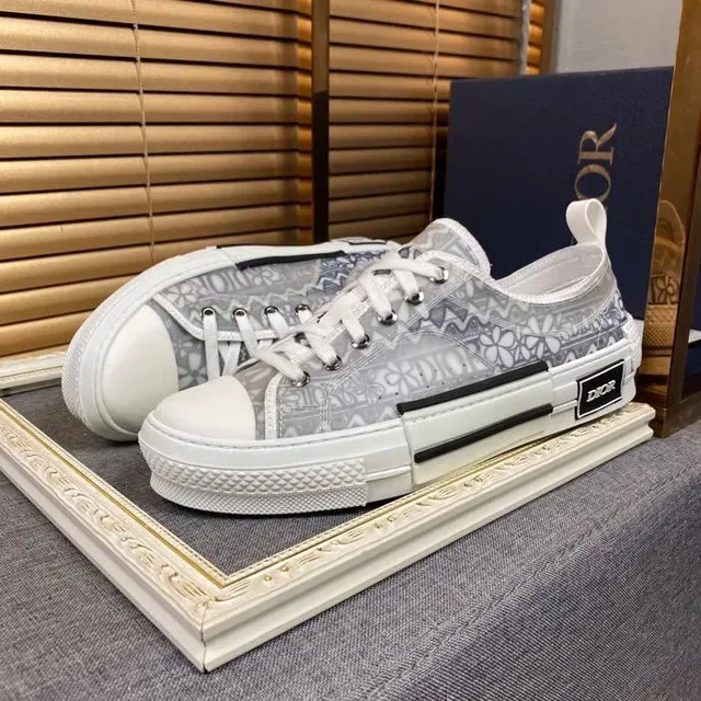 Dior Gray White Monogram-Print Canvas Upper Branded Heel Tab Lifestyle Sneakers 2