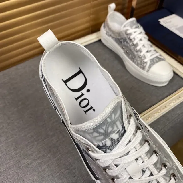 Dior Gray White Monogram-Print Canvas Upper Branded Heel Tab Lifestyle Sneakers 3